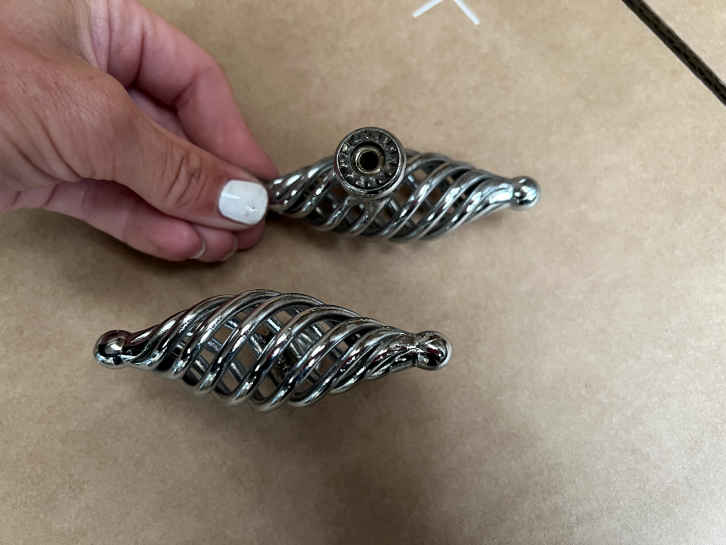 Smallbone Mark Wilkinson Chrome Twisted Cage kitchen Door Handle Knob Pull metal