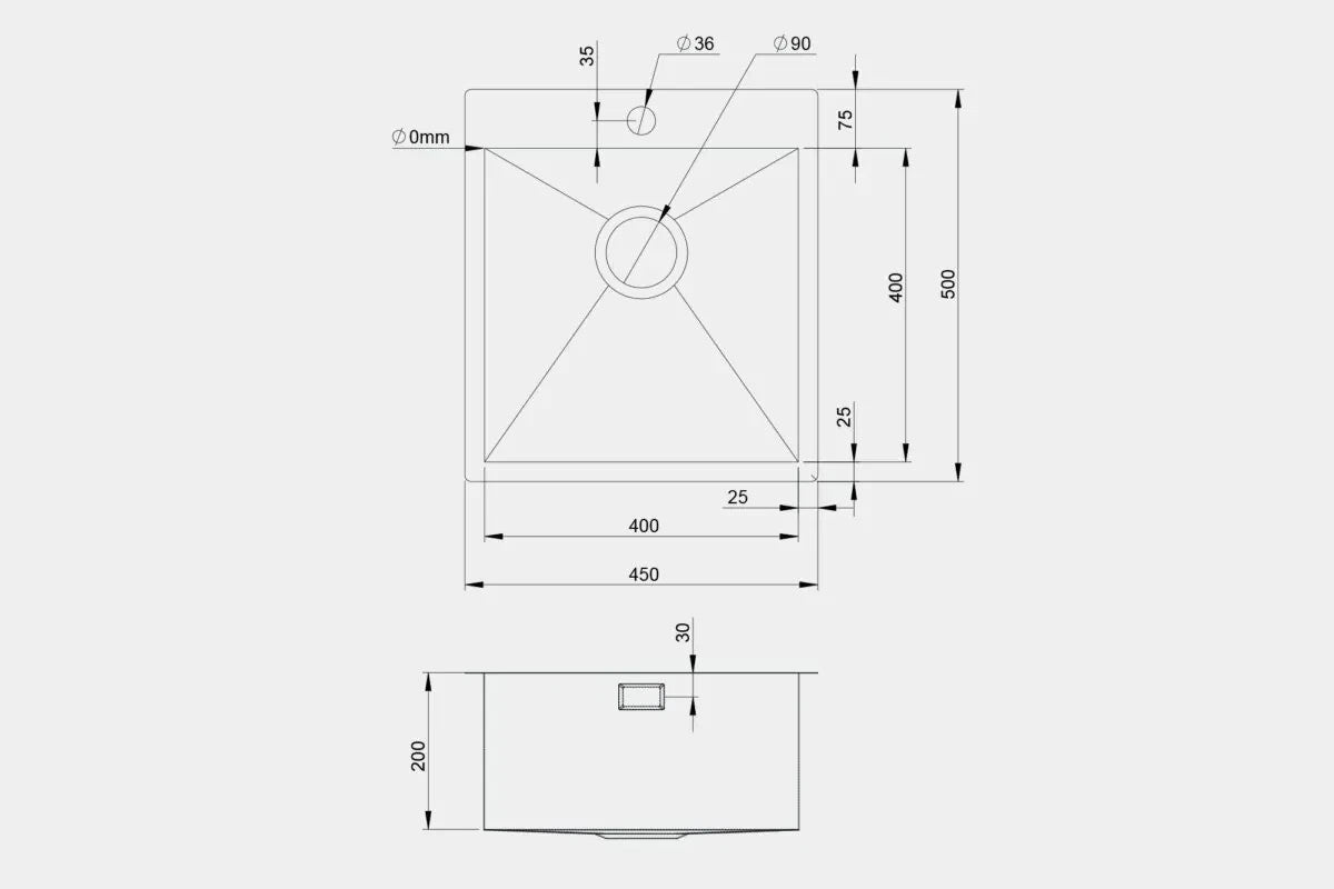 NEW Stainless Steel Inset Sink single basin 450 x 500 QU450 EQUAD451