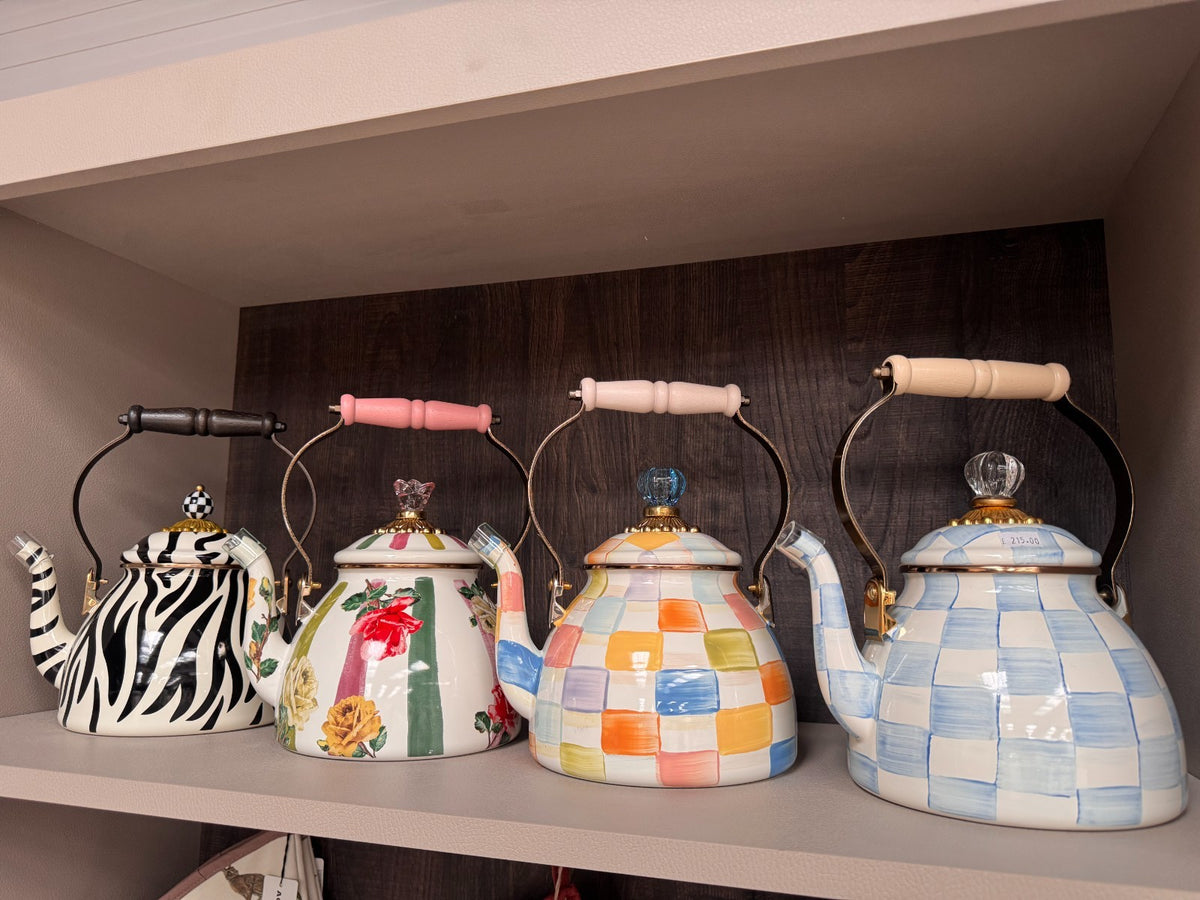 NEW Authentic Mackenzie Childs Sky Check 3 Quart Tea Kettle CookShop IN STOCK