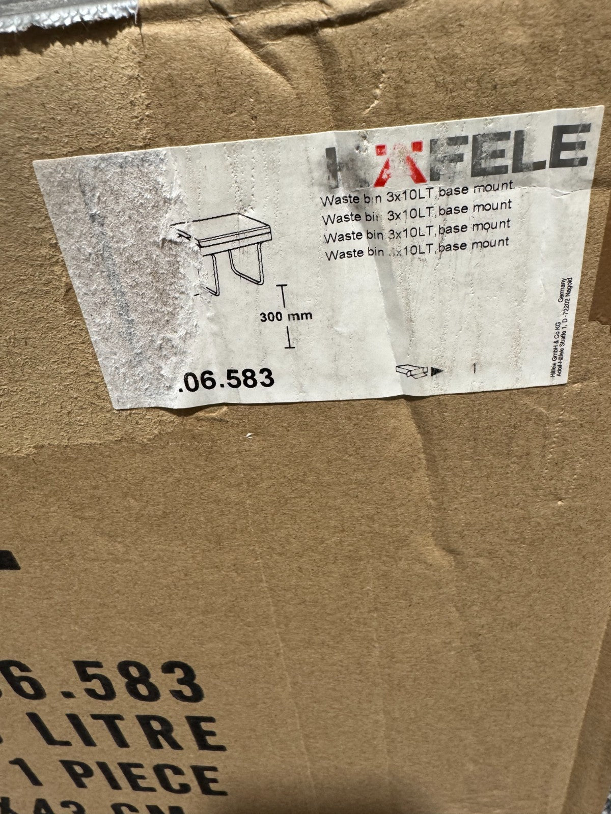 New Hafele 503.06.583 Pull Out Waste Rubbish Bin set 3 x 10 litre bins BR636