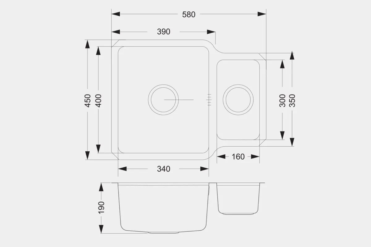 NEW Stainless Steel Kitchen Sink 580×450mm 1.5 Bowl Reversible AX4323
