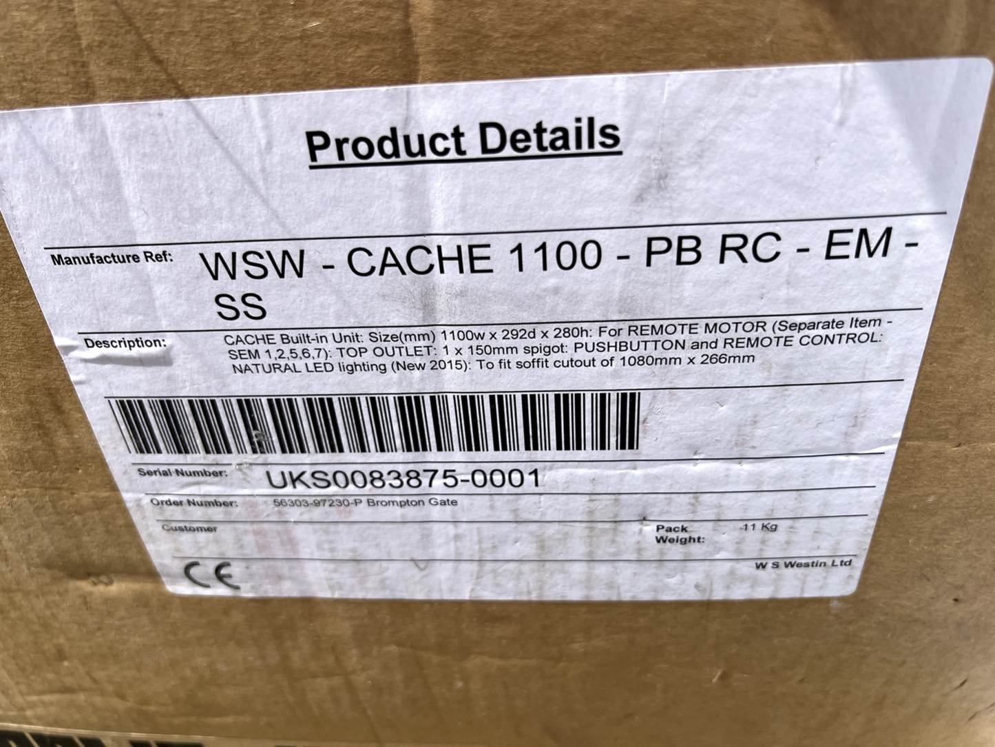 New Westin Extractor Hood Built in Stainless Steel Canopy Cache 1100