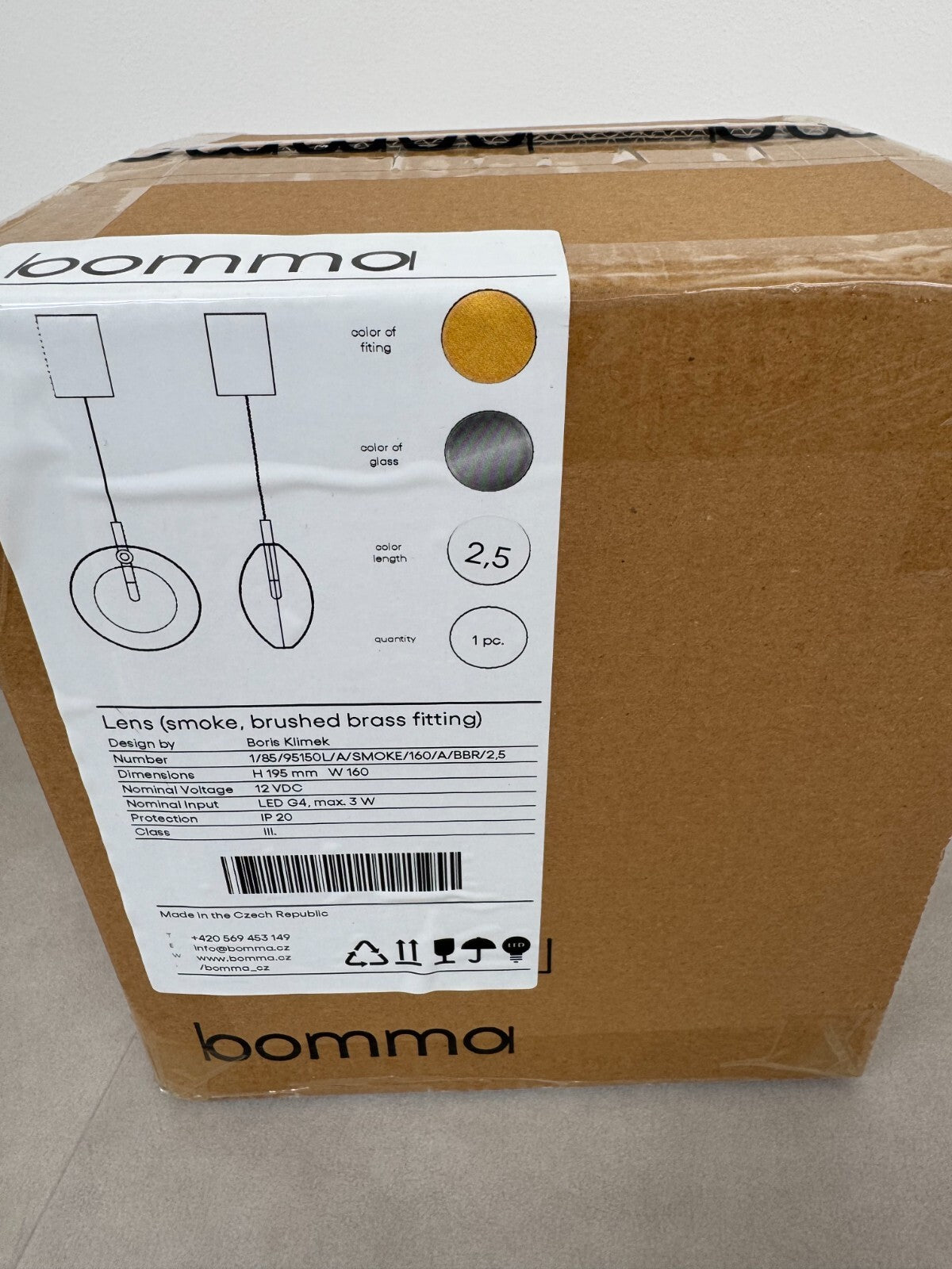 NEW Bomma Lighting Light Lens Pendant Smoke & brushed Brass Boris Klimek AX002