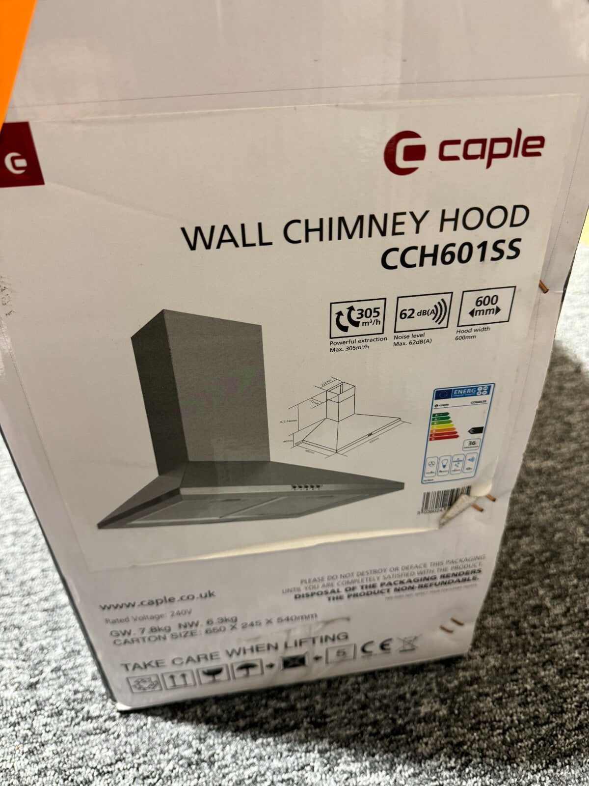 NEW Caple CCH601SS 60cm Stainless Steel Wall Mounted Extractor Hood BR 972
