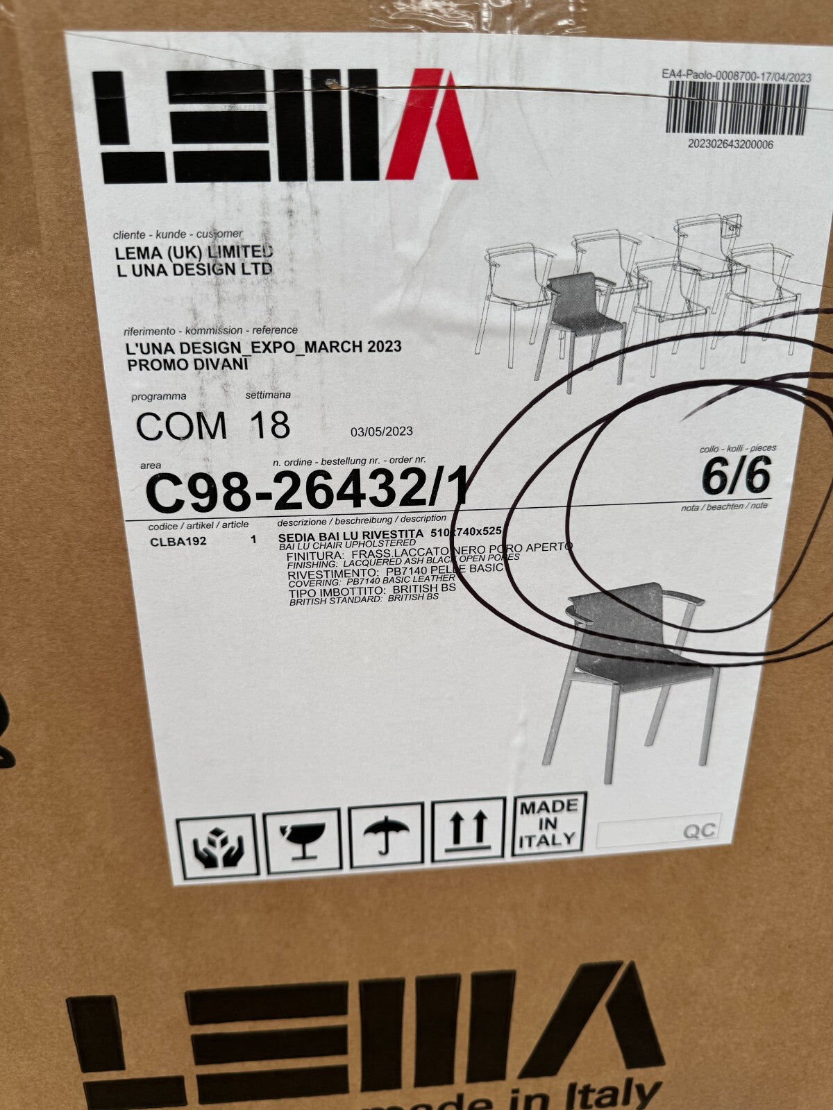 NEW 6 Lema Mobili Bai Lu Chair Leather by Neri & Hu Black Brown AX019