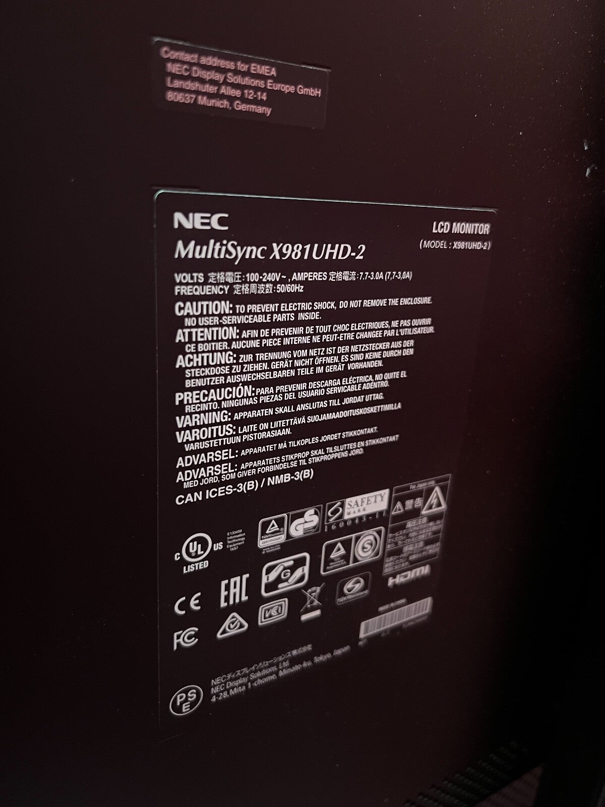 NEC MultiSync X981UHD-2 98" LED 4K Ultra HD Black public display TV Screen