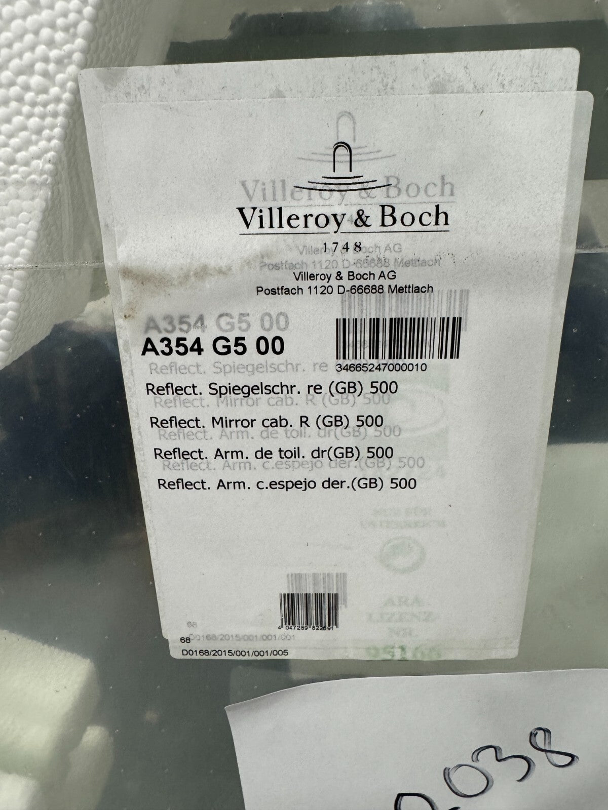 NEW Villeroy & Boch A354 G5 00 vanity unit Replacement mirror glass BR2038