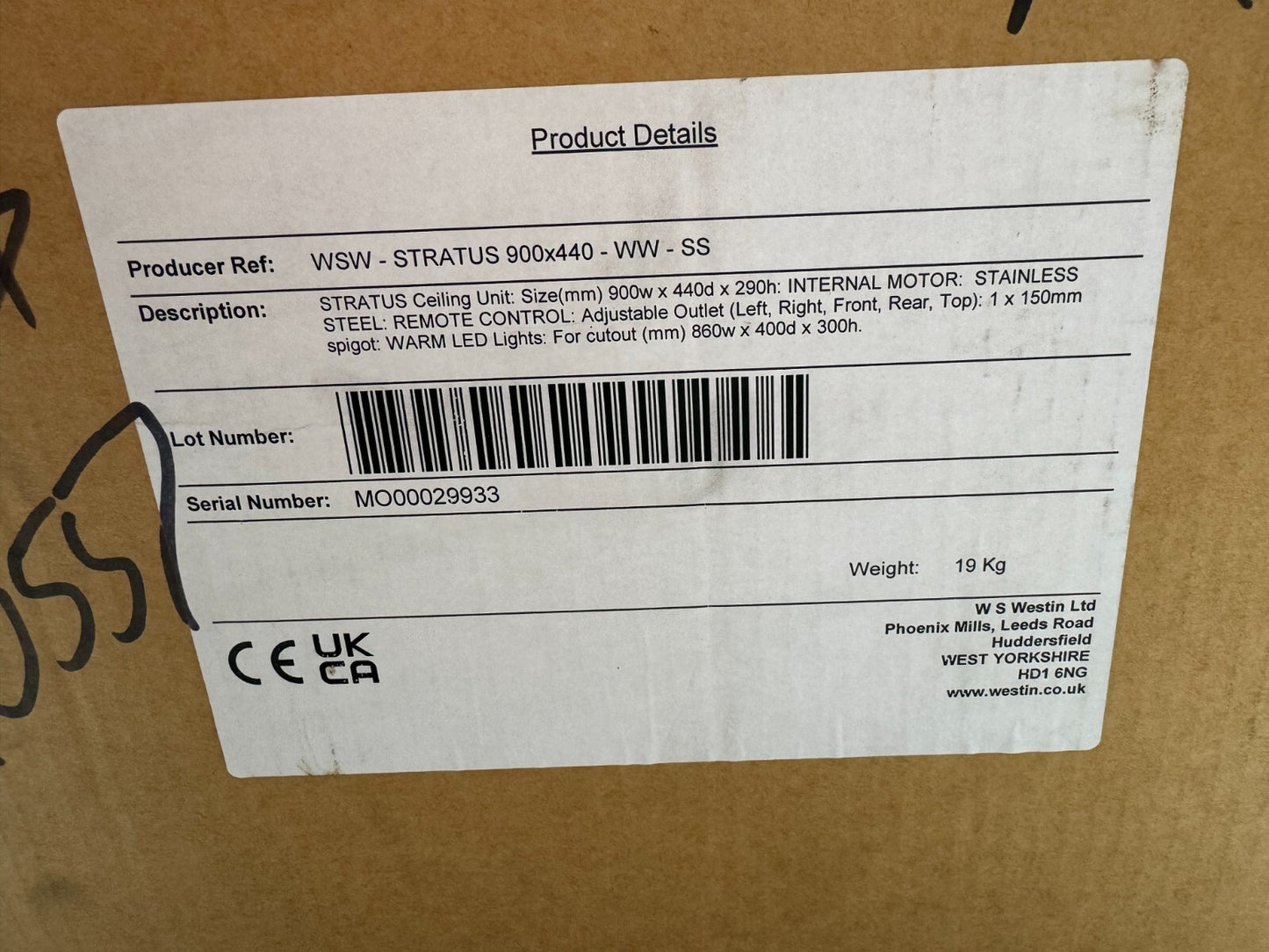 New Westin Stratus 900 x 440 built in Ceiling Extractor Hood integrated applianc