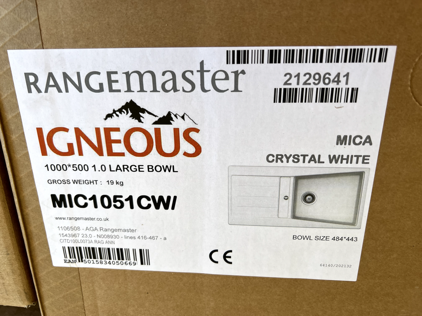 New Rangemaster Mica Kitchen Sink drainer white granite 1 bowl waste MIC1051CW