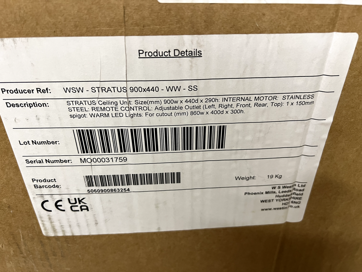 New Westin Stratus Ceiling Extractor Hood Built in 900 x 440 Appliance