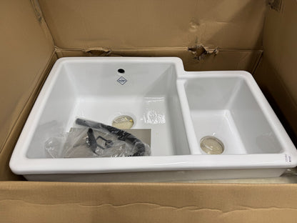 NEW Shaws Of Darwen SCBH760WH Brindle White Kitchen Sink Basin Ceramic BR4254