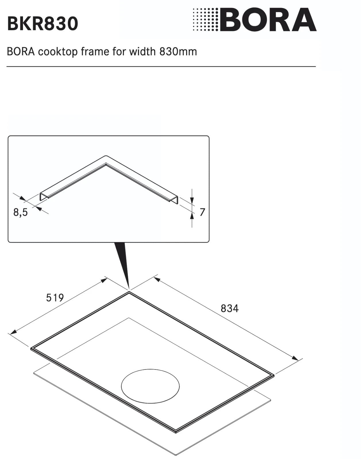 NEW Bora Induction Hob Frame Cooktop BKR830 Stainless Steel BR4340