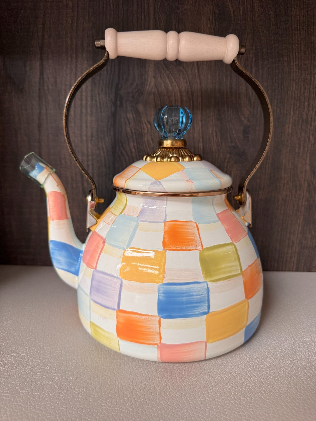 NEW Mackenzie-Childs Confetti Check 2 Quart Tea Stove Kettle IN STOCK ltd editio