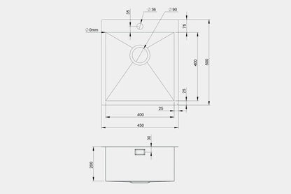 NEW Stainless Steel Inset Sink single basin 450 x 500 QU450 EQUAD451