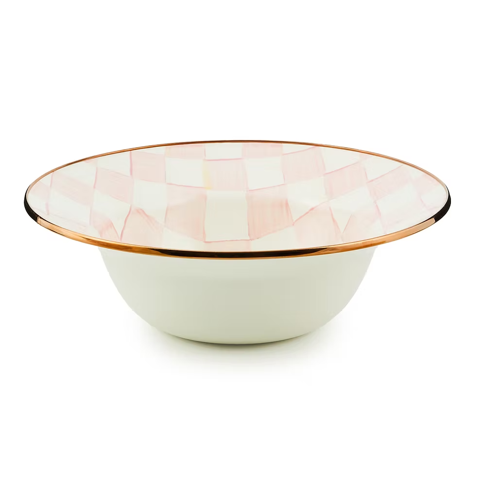 NEW Mackenzie-Childs Rosy Check Enamel Serving Bowl Platter IN STOCK