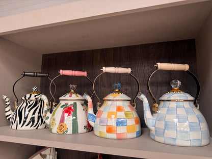 NEW Authentic Mackenzie Childs Sky Check 3 Quart Tea Kettle  CookShop IN STOCK