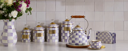 NEW Authentic Mackenzie Childs VIOLET CHECK Items tableware IN STOCK kettle