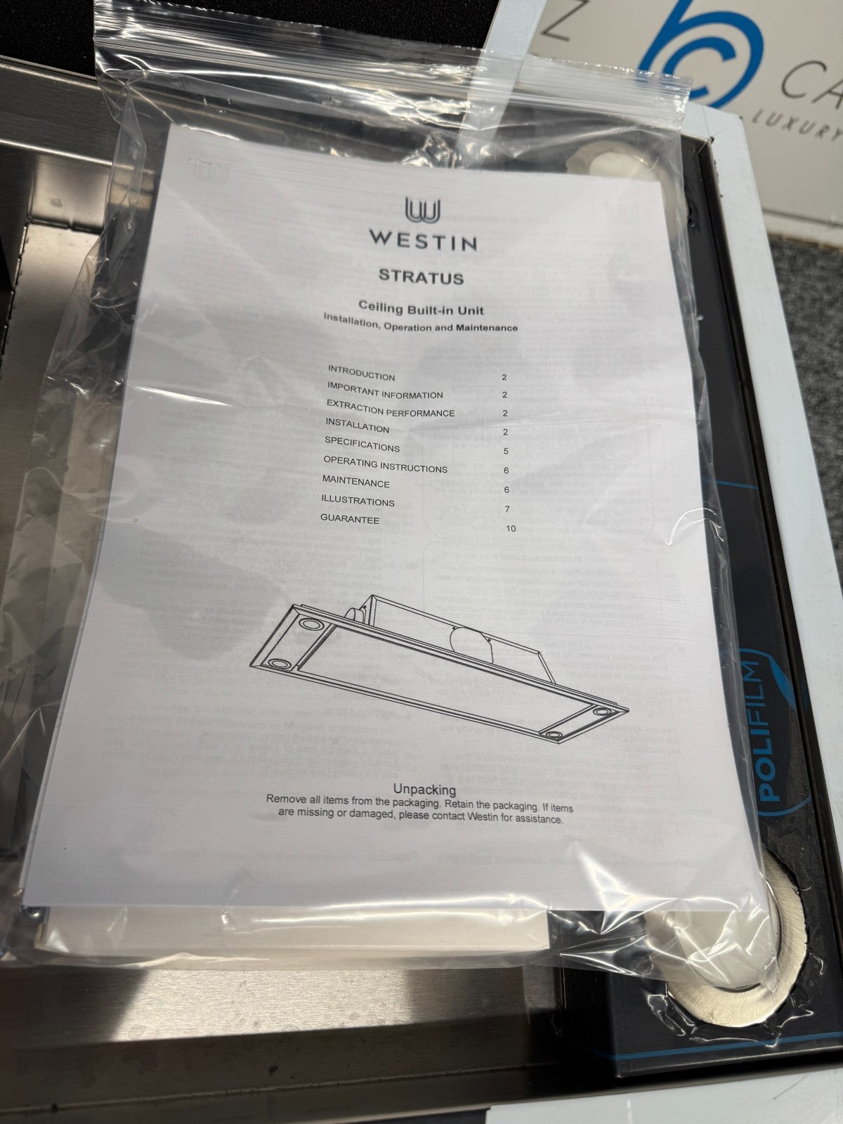 NEW WESTIN Stratus 900 x 440 Ceiling Extractor Hood internal motor BR4170