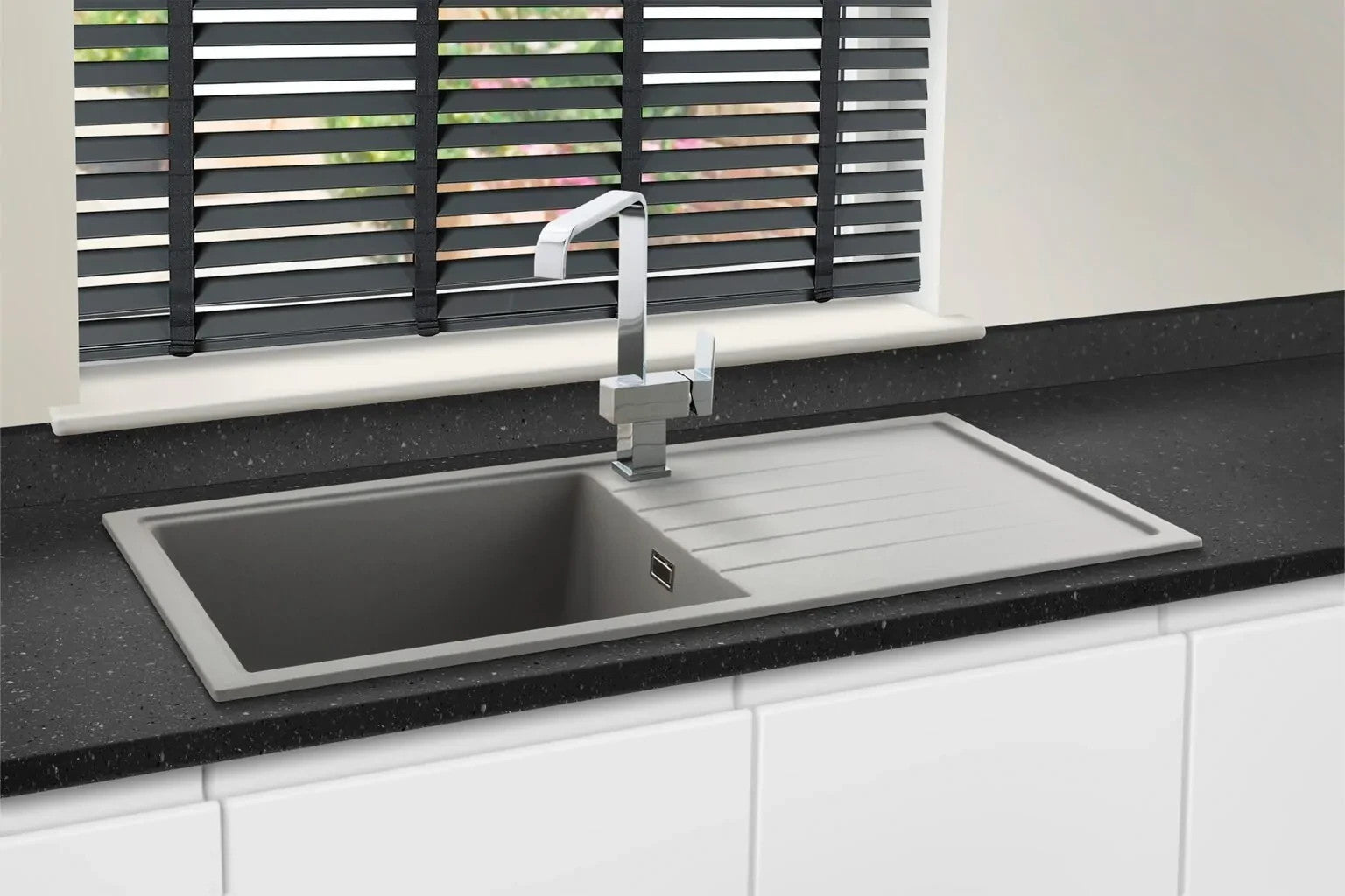 NEW CARYSIL VD100L Granite Sink 1000×500 Single Deep Bowl & Drainer WHITE AX4313