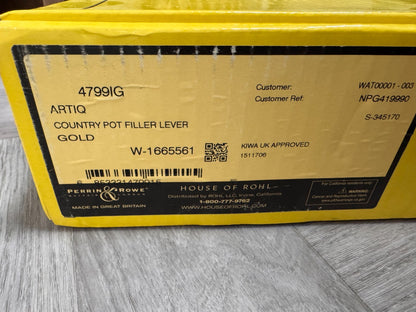 UNUSED Perrin & Rowe Phoenician 4799IG Pot Filler Tap GOLD lever AX4652
