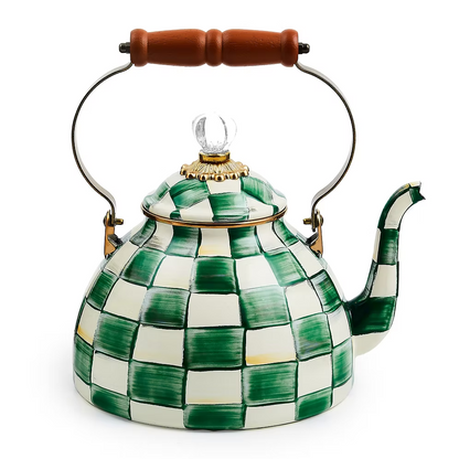 NEW Mackenzie Childs Emerald Check 3 Quart Kettle 89236-1040 stove IN STOCK