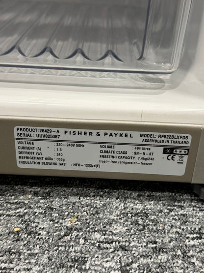 Ex Display Fisher & Paykel Fridge Freezer RF522BLXFD5 LEFT hand hinged BR4661