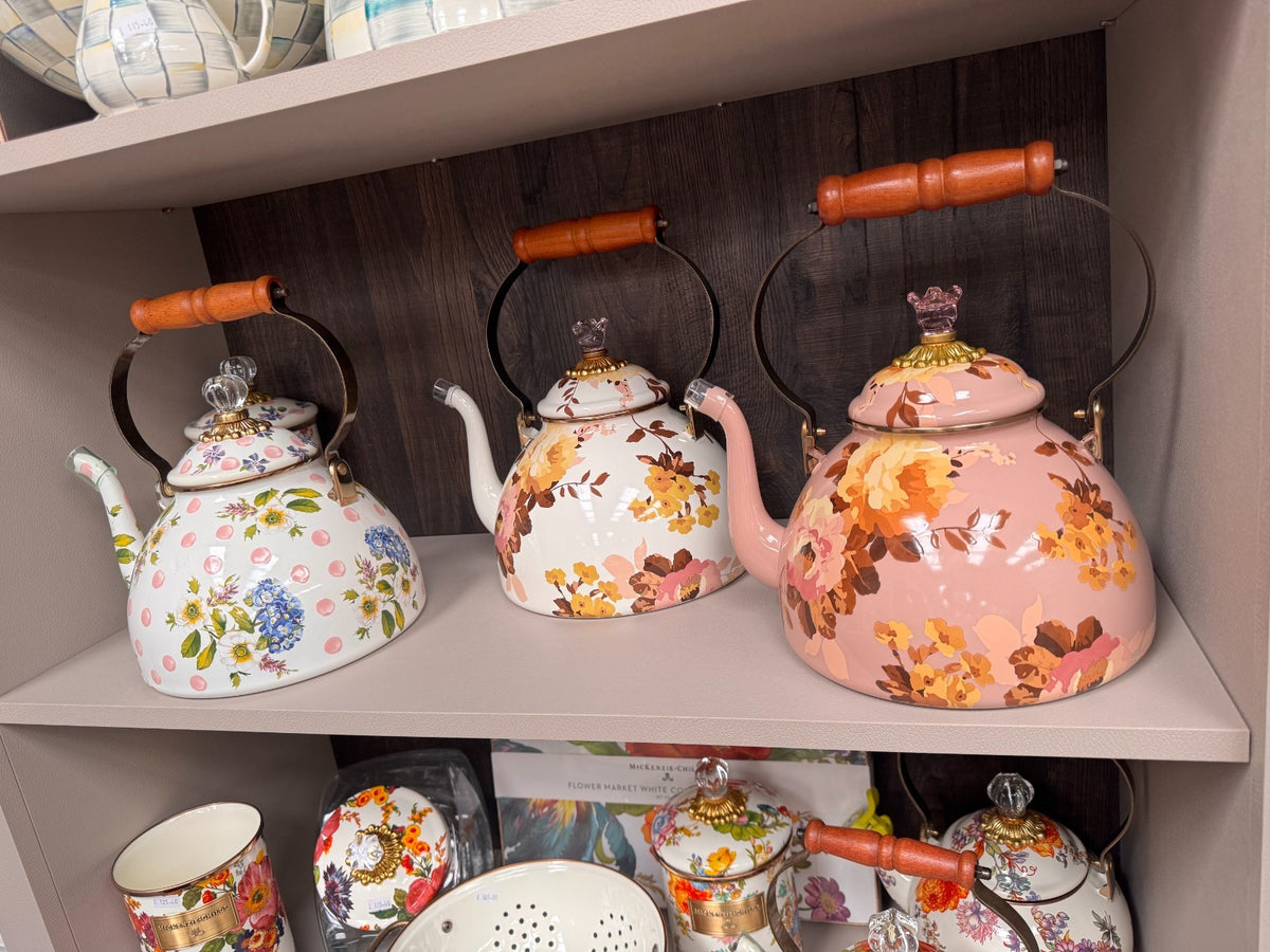 NEW Mackenzie-Childs Wildflowers Pink 3 Qt tea Stove Kettle Ltd Edit IN STOCK