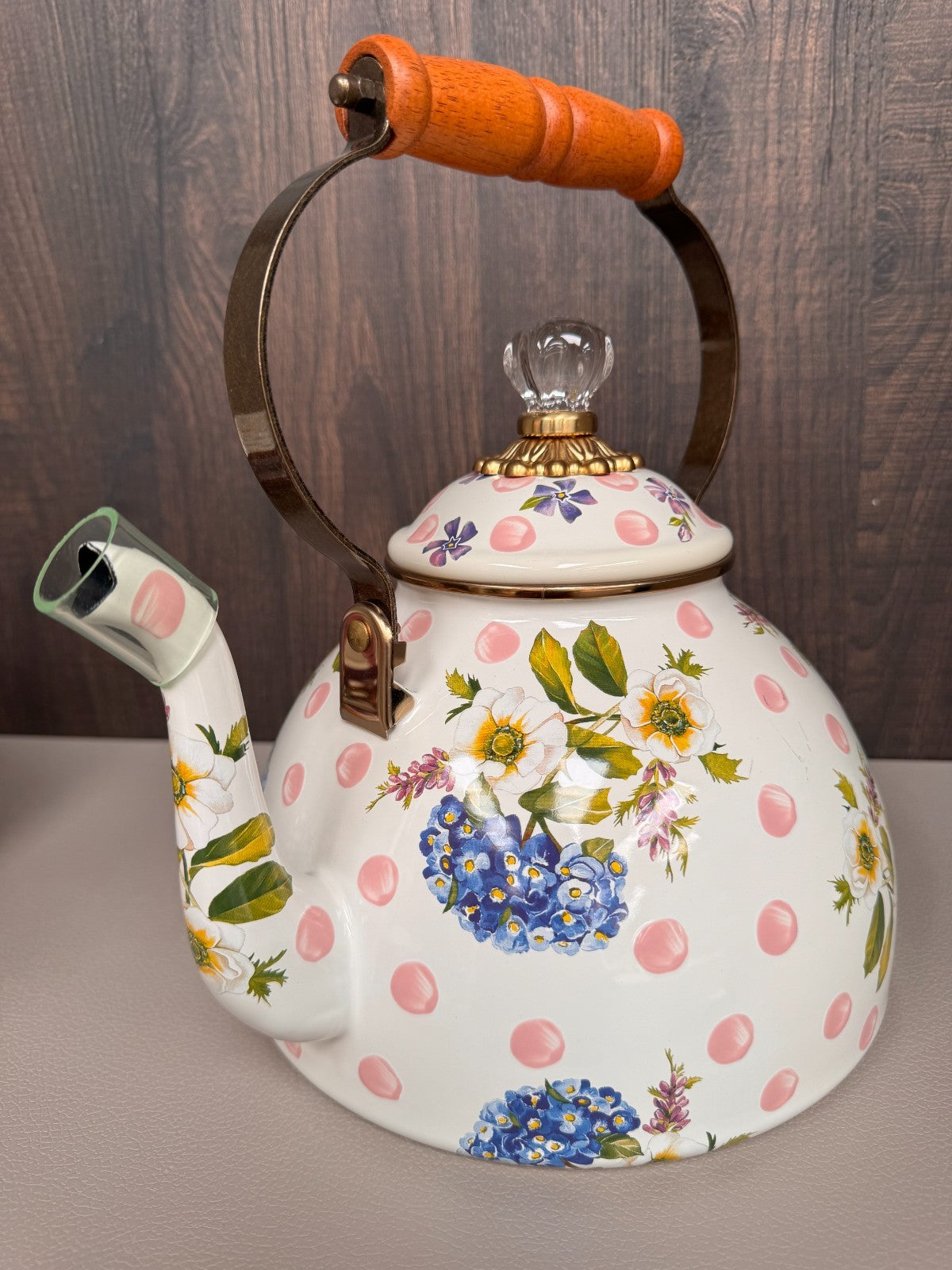 NEW Mackenzie-Childs Wildflowers Pink 3 Qt tea Stove Kettle Ltd Edit IN STOCK