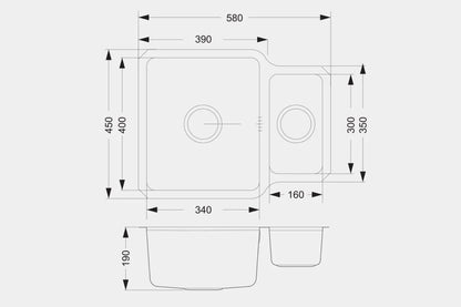 NEW Stainless Steel Kitchen Sink 580×450mm 1.5 Bowl Reversible AX4323