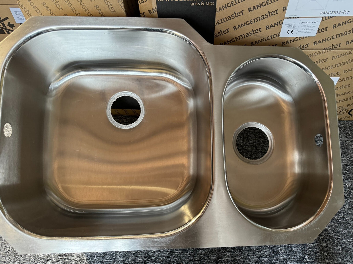 Unused Kohler K 3355 Stainless Steel Kitchen Sink Double Bowl Basin