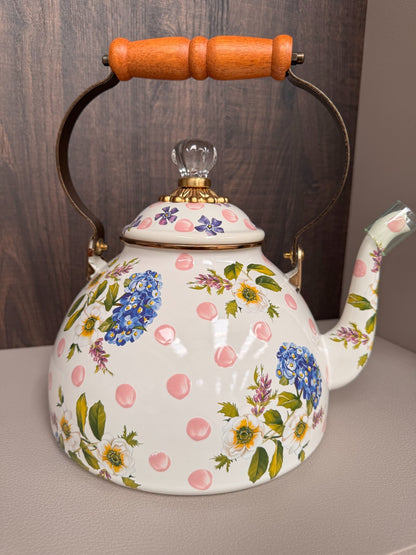 NEW Mackenzie-Childs Wildflowers Pink 3 Qt tea Stove Kettle Ltd Edit IN STOCK