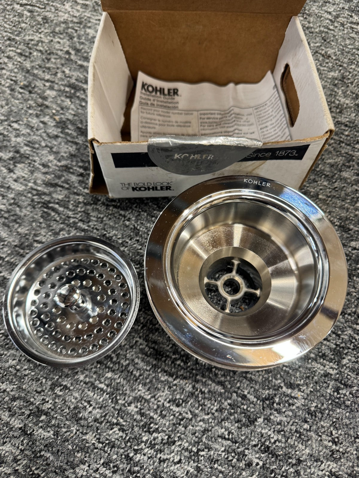 NEW Kohler 8801-CP Sink Strainer Basket Waste Plug CHROME BR4290