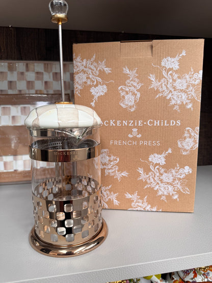 NEW Mackenzie Childs Mocha Check French Coffee Press 89506-840 IN STOCK