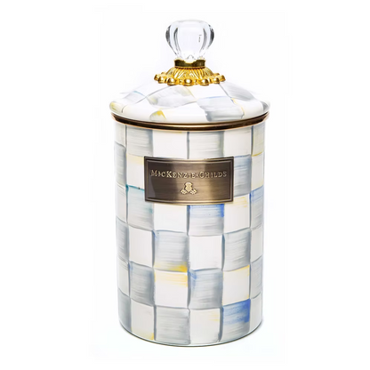 NEW Mackenzie Childs Sterling Check Enamel Large Medium Small Canister IN STOCK