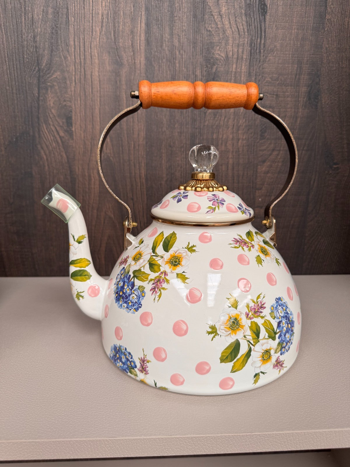 NEW Mackenzie-Childs Wildflowers Pink 3 Qt tea Stove Kettle Ltd Edit IN STOCK