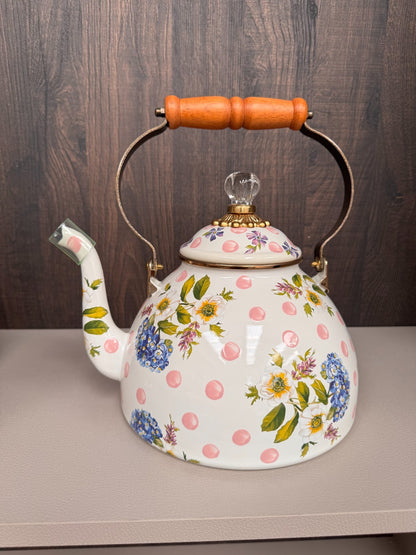 NEW Mackenzie-Childs Wildflowers Pink 3 Qt tea Stove Kettle Ltd Edit IN STOCK