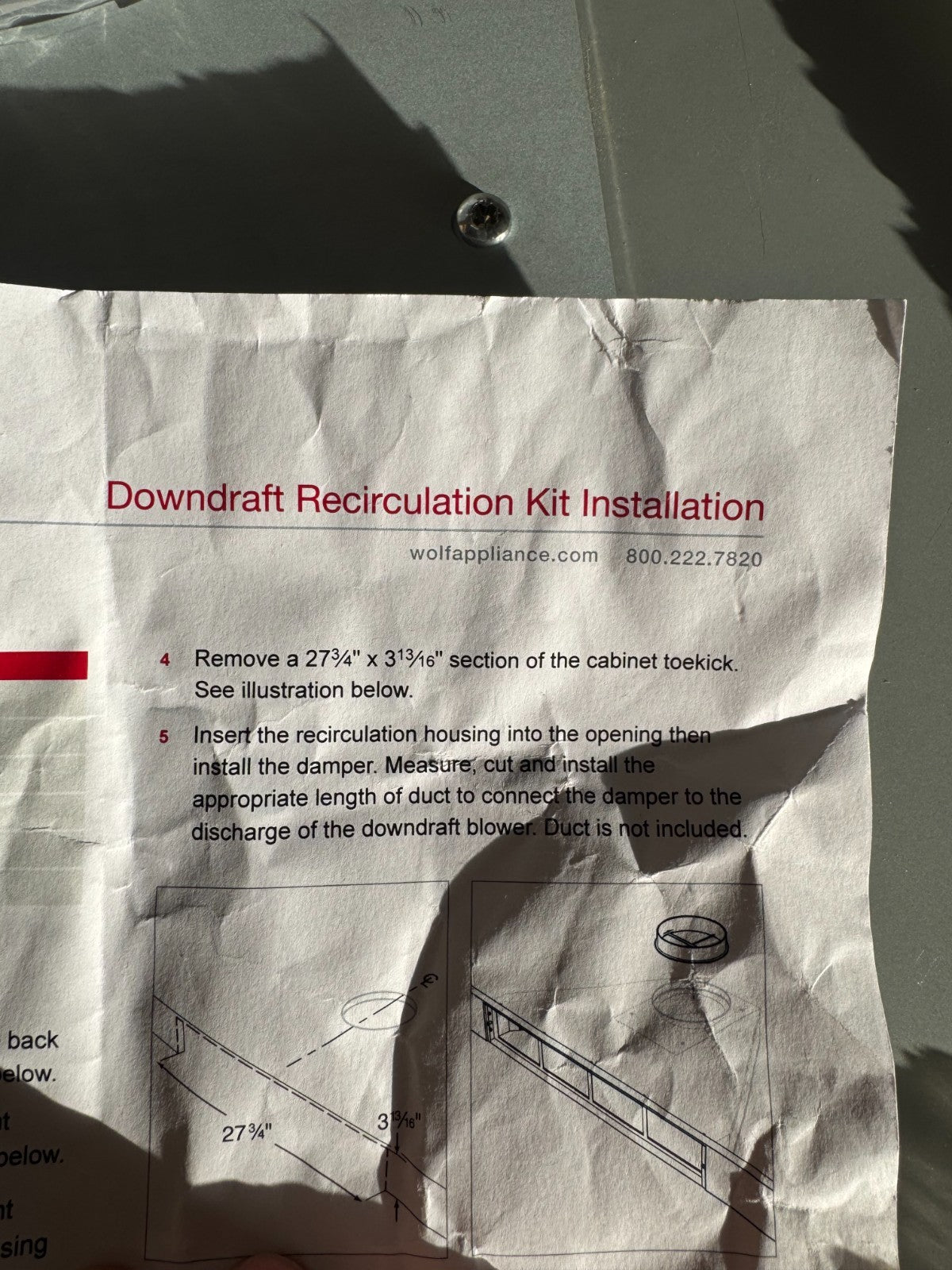 UNUSED Wolf Downdraft Extractor Recirculating Kit 826101 BR4145