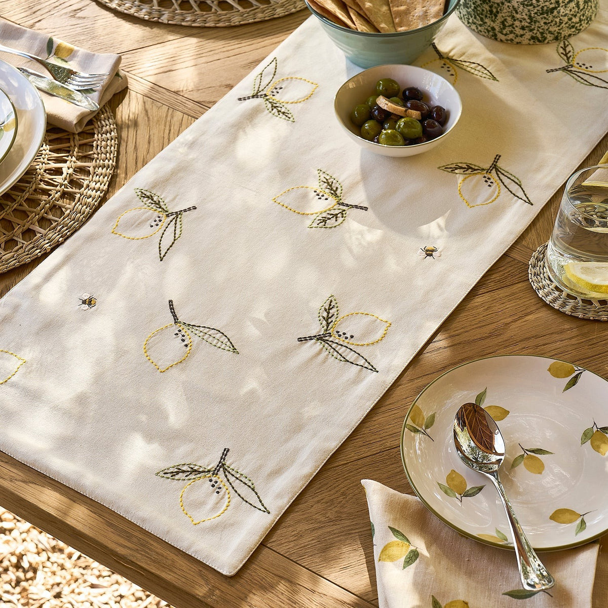 NEW Sophie Allport LEMONS LINEN Table Runner EMBROIDERY Cover IN STOCK