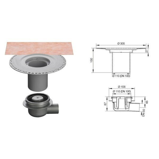 NEW Schluter Kerdi Drain KDBH5070GV Interior Floor Drain Odour Trap 50/70mm BR71