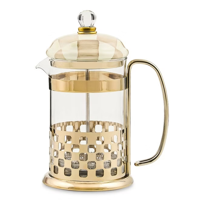 NEW Mackenzie Childs Mocha Check French Coffee Press 89506-840 IN STOCK