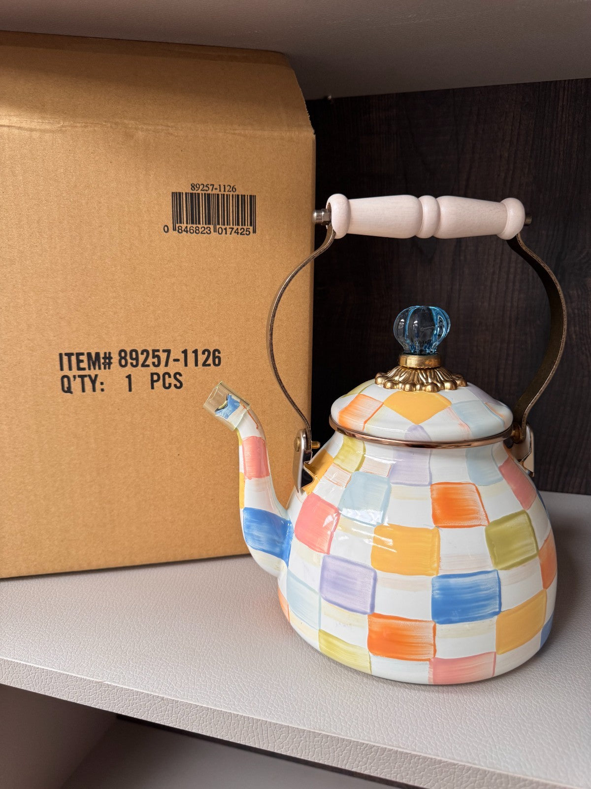 NEW Mackenzie-Childs Confetti Check 2 Quart Tea Stove Kettle IN STOCK ltd editio