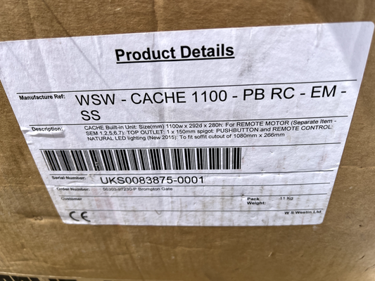 New Westin Extractor Hood Built in Stainless Steel Canopy Cache 1100