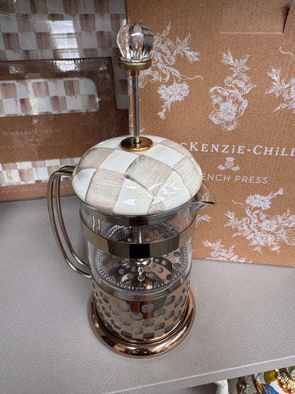 NEW Mackenzie Childs Mocha Check French Coffee Press 89506-840 IN STOCK