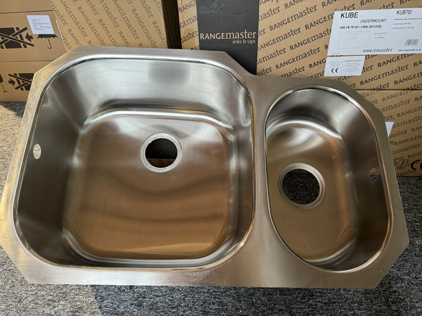 Unused Kohler K 3355 Stainless Steel Kitchen Sink Double Bowl Basin