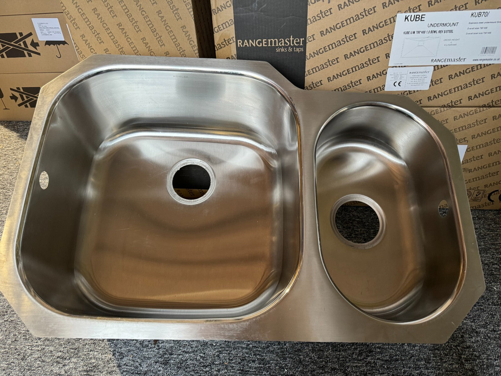 Unused Kohler K 3355 Stainless Steel Kitchen Sink Double Bowl Basin