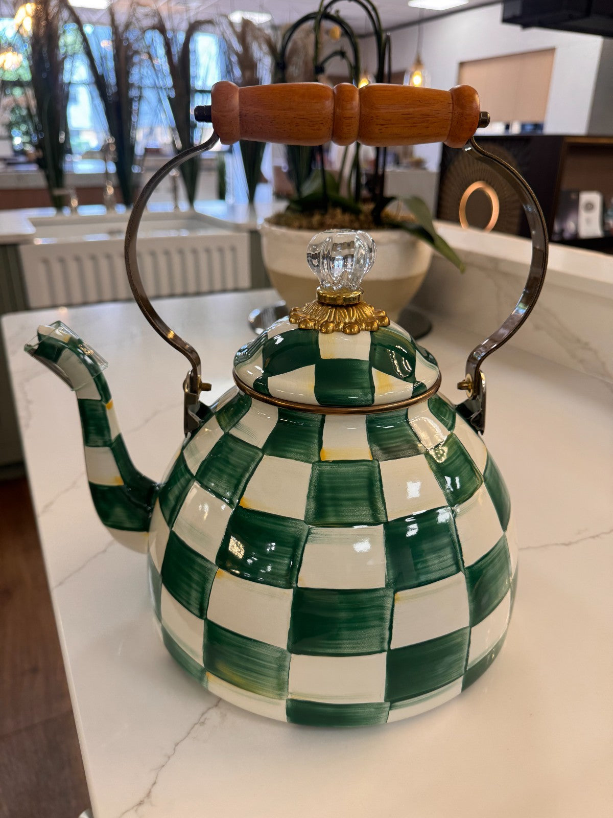 NEW Mackenzie Childs Emerald Check 3 Quart Kettle 89236-1040 stove IN STOCK