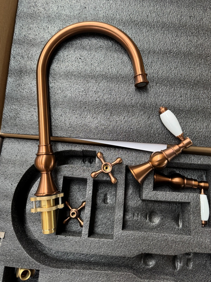 NEW 3 Hole Traditional Copper Kitchen Mixer Victoria plumbing tap factory AX4532