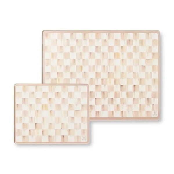 NEW Mackenzie Childs Mocha Check Glass Cutting Boards 36069-840 IN STOCK
