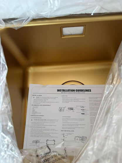 NEW Carysil Essentials UM1023 EPVD3401-BR Single Bowl Sink BRASS / GOLD AX4311