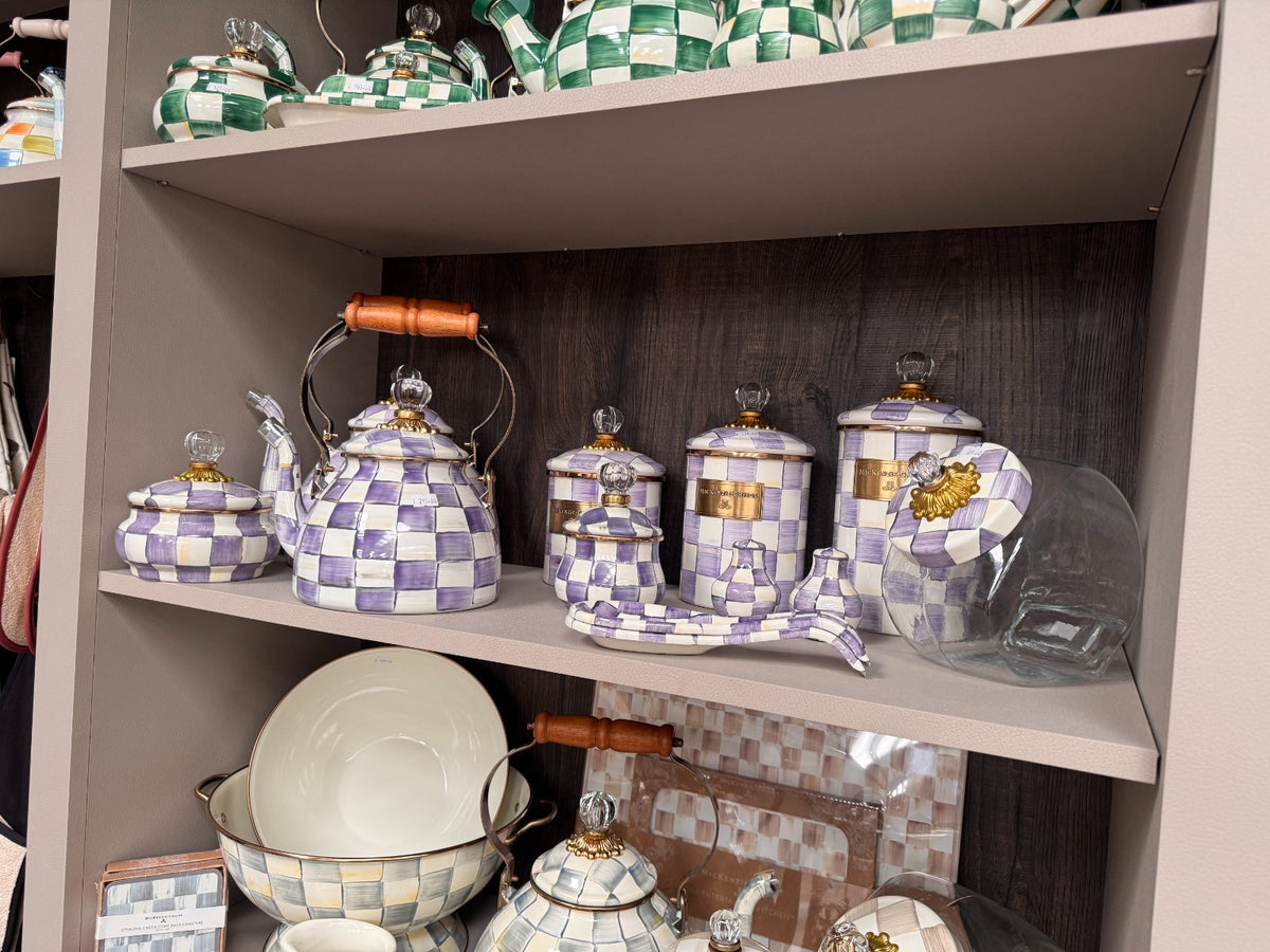 NEW Authentic Mackenzie Childs VIOLET CHECK Items tableware IN STOCK kettle